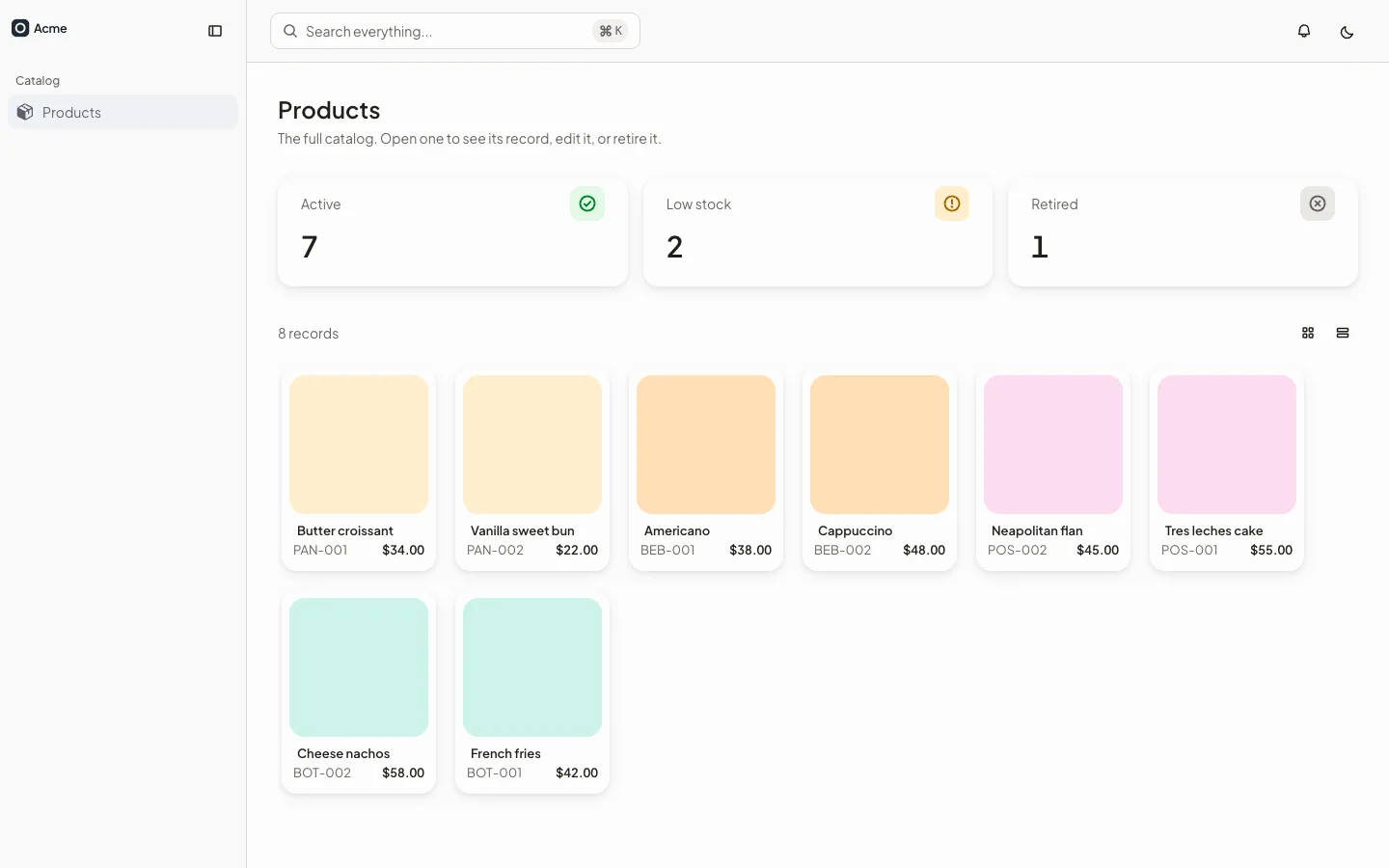 The same page with the collection opened as product cards, after the rule was corrected.