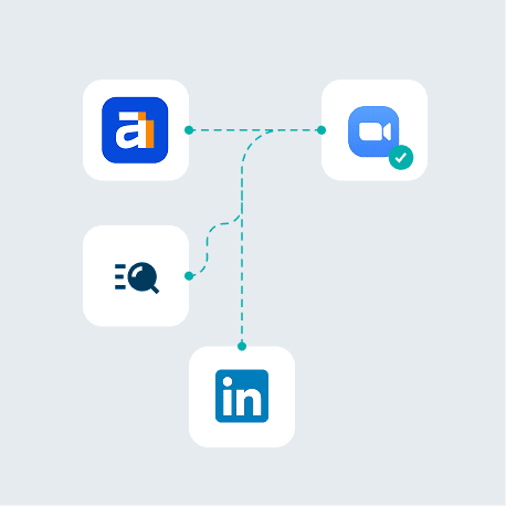 AI tool pulling enrichment data from LinkedIn, Zoom, and search before a client meeting